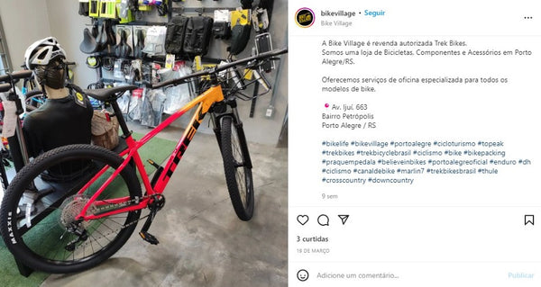 Instagram da Bike Village, que usa hashtags relacionadas à marca para ganhar seguidores no Instagram