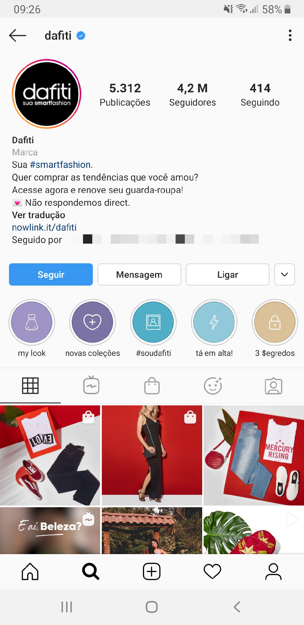 Instagram da loja Dafiti