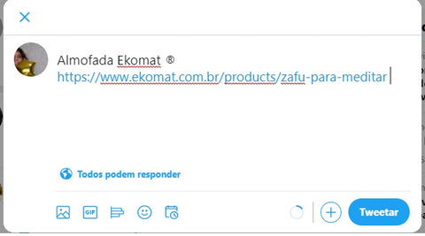 tuíte para divulgar almofada zafu da marca Ekomat