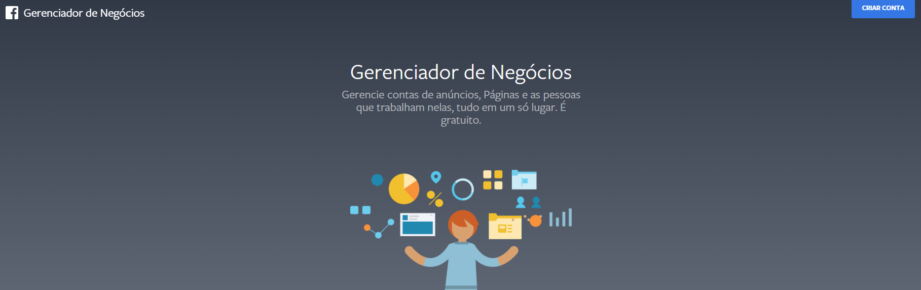 página inicial Gerenciador de Negócios do Facebook