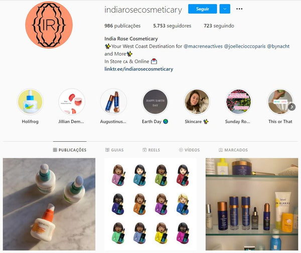 Página do Instagram da India Rose Cosmeticary
