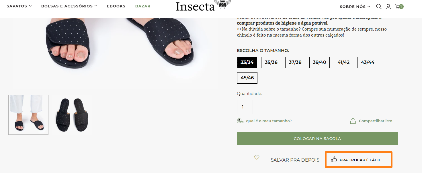 Exemplo de design de loja virtual da Insecta Shoes