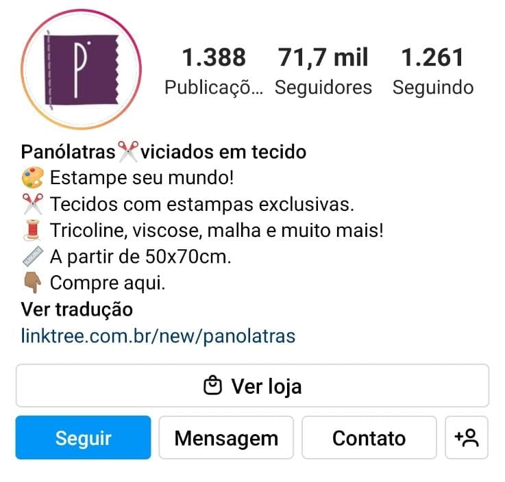 Bio do Instagram da Panólatras com link na bio” style=