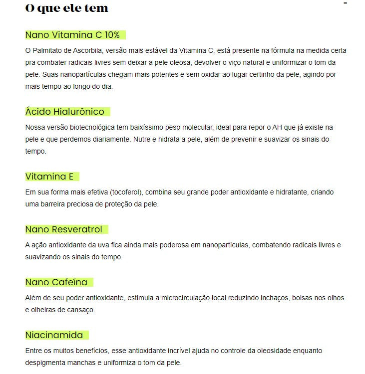 detalhamento proposta de valor do Hidratante Antioxidante Sallve