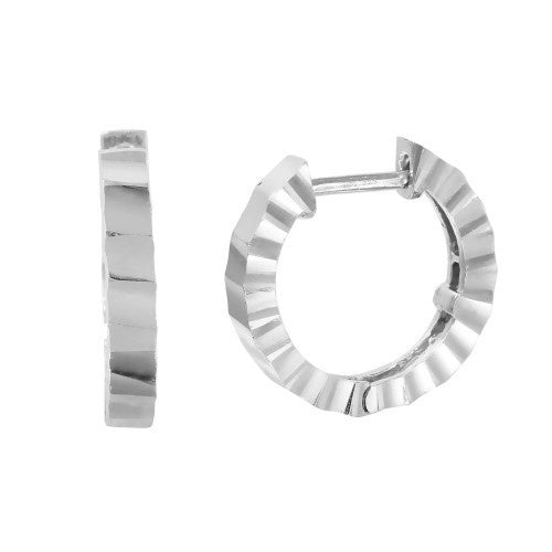 Sterling Silver Rhodium Plated Faceted CZ Huggie Earrings