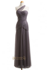 A-line One-shoulder Tulle Floor Length Bridesmaid Dresses AM258