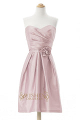 A-line Pink Taffeta Short Bridesmaid Dresses AM259