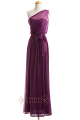 A-line Sheer One-shoulder Grape Bridesmaid Dresses AM259