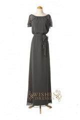 Scoop Neckline Cap Sleeves Long Bridesmaid DressesAM284