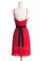 A-line Spaghetti Straps Red Short Bridesmaid Dresses AM352
