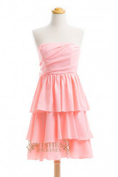 A-line Pink Chiffon Knee Length Bridesmaid Dresses AM379