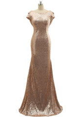 2016 Long Rose Gold Sequins Bridesmaid Dress/ Evening Dress AM476
