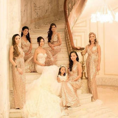 Long Rose Gold Sequins Bridesmaid Dress / Evening Dress AM458-1