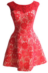 Cap Sleeves Bridesmaid Dress Red Lace Short Prom Dress Am130