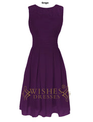 Lace Top Detail Dark Navy Chiffon Short Bridesmaid Dresses/ Short Prom Dresses Am19
