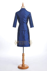A-line Navy Taffeta Knee Length Mother of The Bride Dress Am195