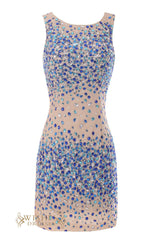 Short Nude Gown With Colorful Rhinestones Formal Dress/ Prom Dress/ Cocktail Party Dress Am30