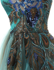 Dark Green Peacock Cocktail Dress Am78