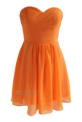 Knee Length Strapless Orange Bridesmaid Dress AM98