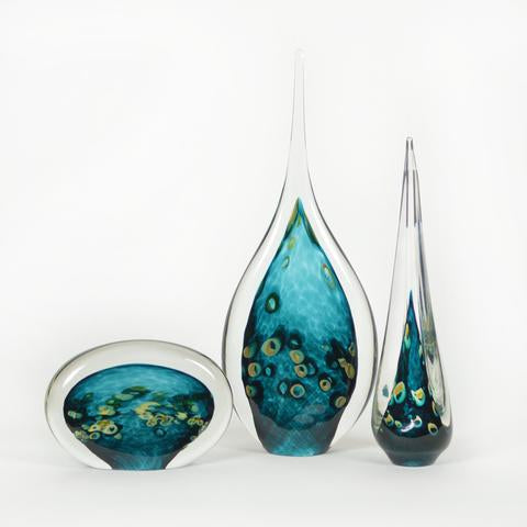 art glass in the emerald ocean pattern