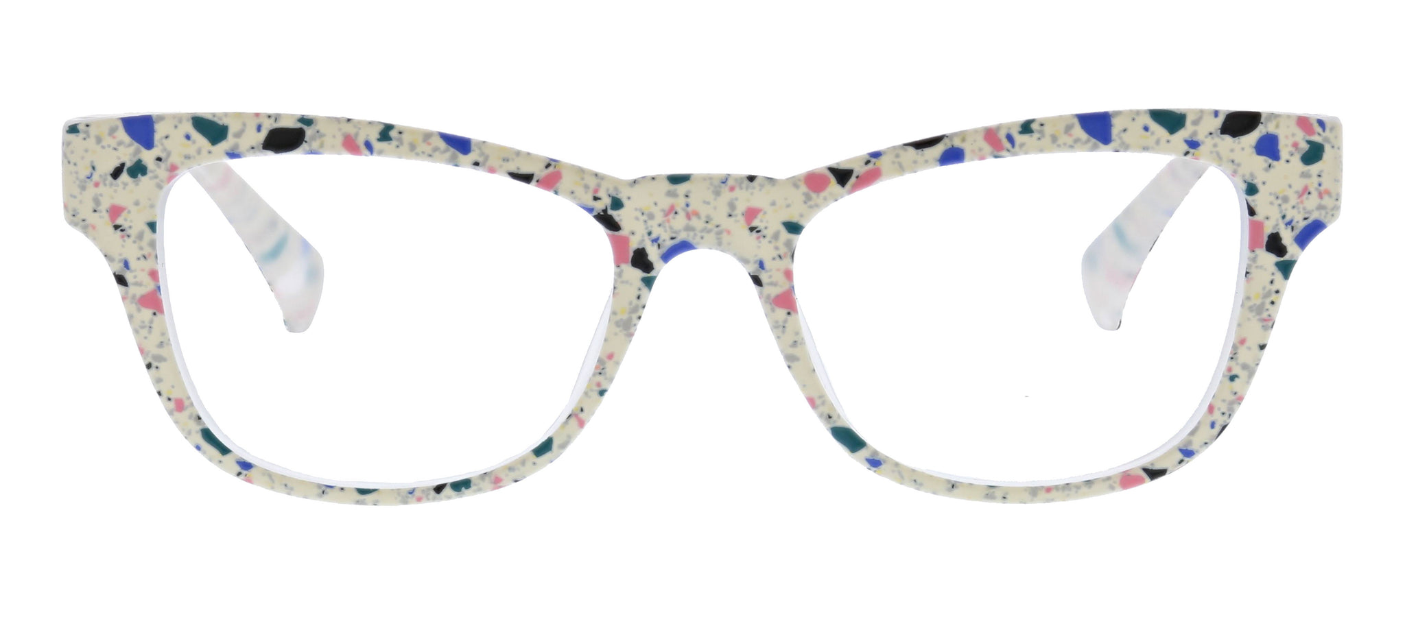 Terrazzo blue light reading glasses by Peepers