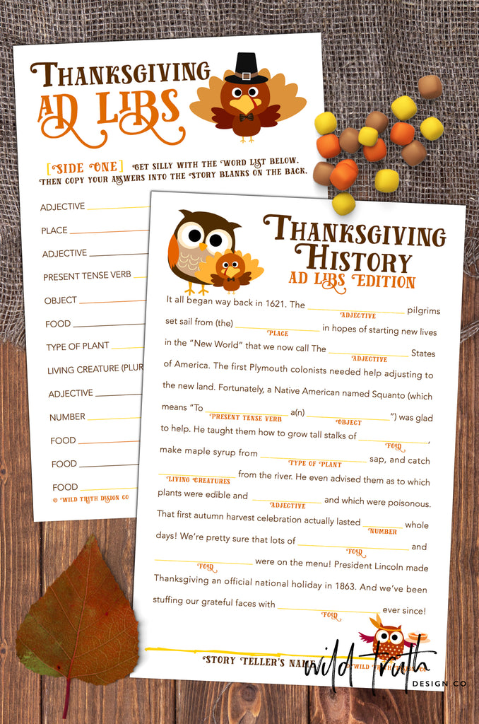 Funny Thanksgiving Mad Libs Game For Kids, Teens, & Adults (Printable