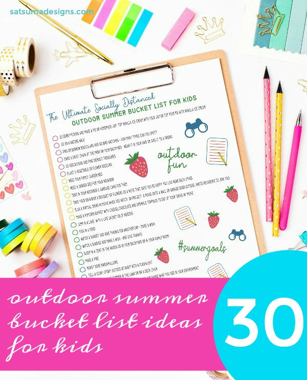 The ultimate socially distanced outdoor summer bucket list for kids. Here are 30 ideas to get your family outside and having fun this summer in the great and safe outdoors! #sociallydistanced #socialdistance #covid #summer #bucketlist #familysummer