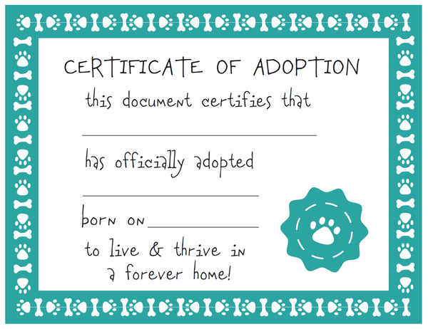 Adopt a puppy adoption certificate printable | SatsumaDesigns.com #birthday