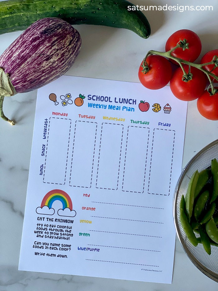 Distance learning school lunch plan template | Let the kids help plan home school lunches to share the load. Great independence tool for kids! #executivefunction #eattherainbow #nutrition #schooltools #homeschool #distancelearning #covid19 #2020homeschool