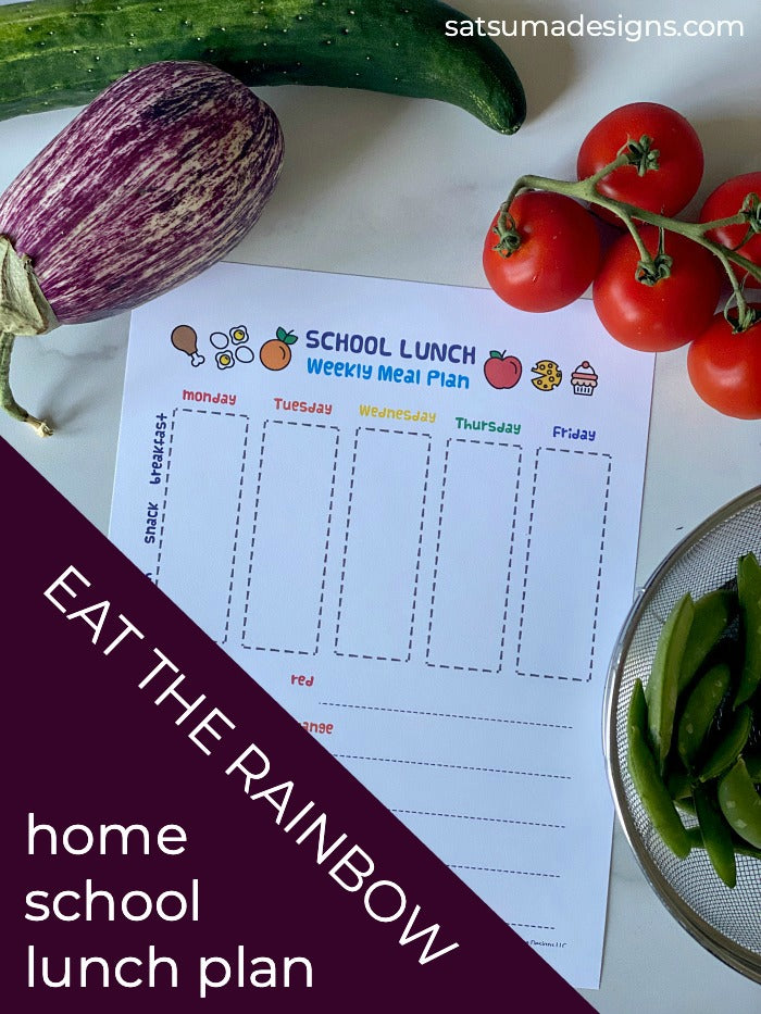 Distance learning school lunch plan template | Let the kids help plan home school lunches to share the load. Great independence tool for kids! #executivefunction #eattherainbow #nutrition #schooltools #homeschool #distancelearning #covid19 #2020homeschool