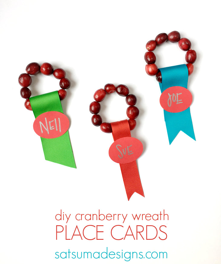 diy cranberry wreath place cards