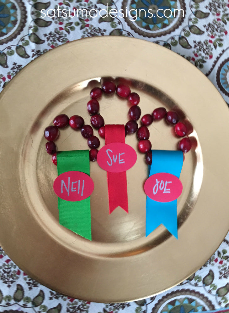 diy cranberry wreath place cards