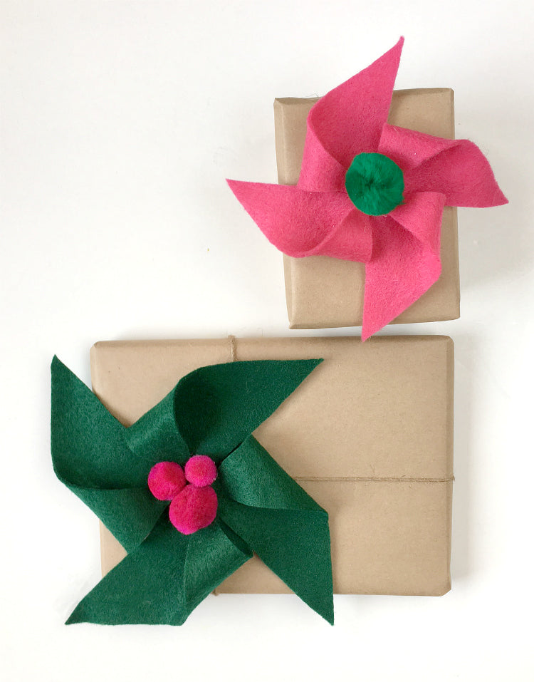 diy felt pinwheel gift toppers