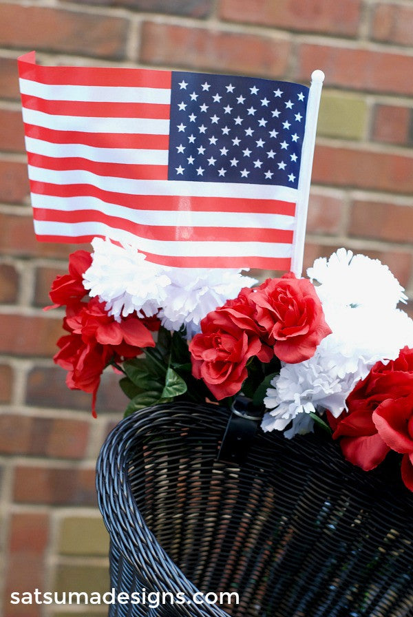 DIY Fourth of July Bike Flair. Add these easy and festive touches for a neighborhood bike ride this July 4th! #fourthofjuly #july4th #celebrate #bikeride #kids #summer #summerfun #summerparty #tassels #fireworks