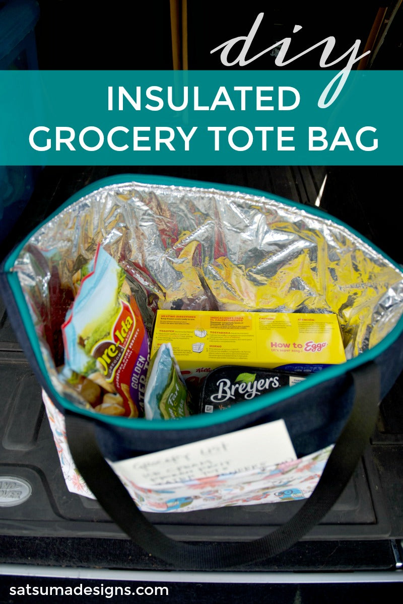 DIY insulated grocery tote bag is an easy sewing project to preserve frozen and cold groceries on shopping trips. Easy to follow video tutorial shows you how. #insulatedbag #zipperbag #grocerybag #grocerytote #groceryshoppingbag #shoppingbag #totebag #diy #easysewing