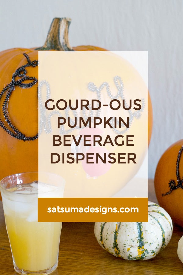 Click through to see how I made this fun pumpkin beverage dispenser for Halloween parties | SatsumaDesigns.com #party #Halloween