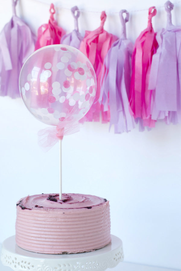 Click through to make my easy mini confetti balloon cake toppers | Cake topper ideas | Easy party DIY | SatsumaDesigns.com #caketopper #partyplanning #confettiballoons