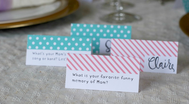 Click through to print my Mother's Day Table Talk Place Cards to get your Mother's Day party started. | Easy party printables | Free Printables | SatsumaDesigns.com #Mothersday #partyplanning