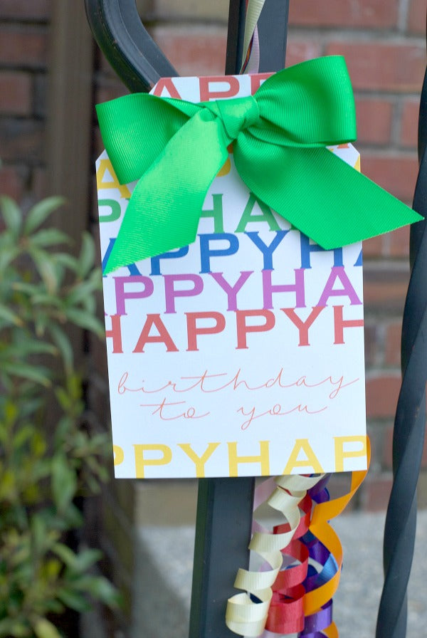 Try my oversized happy birthday gift tag to delight your family and friends. Easy to print birthday gift tag is 8.5" high by 5.5" wide for a big, bold birthday gesture! Tie this to balloons, flowers and more. #birthdaygift #birthday #socialdistancing #covid19 #birthdayparty #gifttags