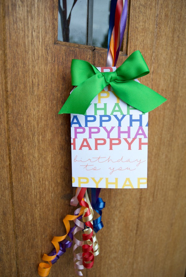 Try my oversized happy birthday gift tag to delight your family and friends. Easy to print birthday gift tag is 8.5" high by 5.5" wide for a big, bold birthday gesture! Tie this to balloons, flowers and more. #birthdaygift #birthday #socialdistancing #covid19 #birthdayparty #gifttags