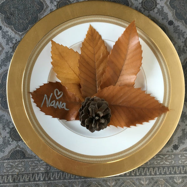 pine cone and leaves place card