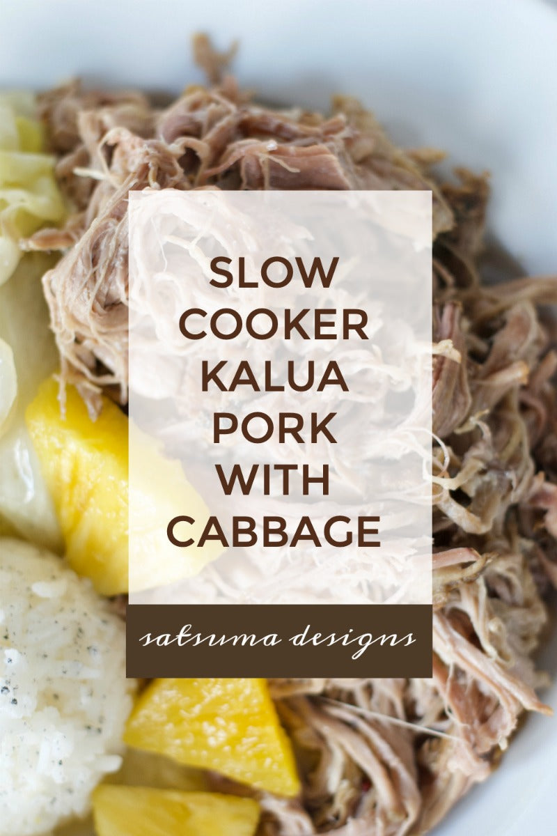 Slow cooker kalua pork and cabbage recipe to bring the taste of Hawaii home. Try this slow cooker recipe that's great for warmer season when the slow cooker doesn't get as much action. #slowcookerrecipe #recipes #luau #kaluapork #pork #mixedplate #platelunch #luaumenu