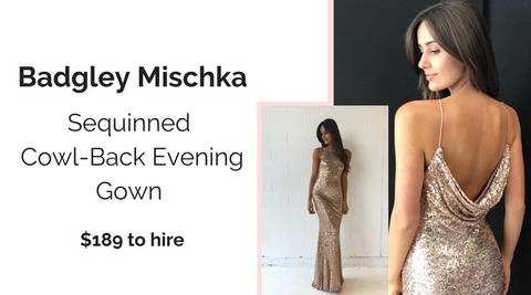 Badgley Mischka Sequinned Cowl Back Evening Gown Designer Dress Hire
