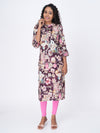 Anora Purple Floral Allover Print Straight Cut kurti for Women