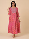 Anora Rayon Pink Bandhani Allover Print Embellish Sequins design Fit&Flare Kurti for Women