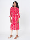 Anora Red Rayon Batik Paisley Allover Print Straight Cut Kurti