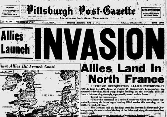 Pittsburgh post-Gazette, June 6 1944, D-Day headline