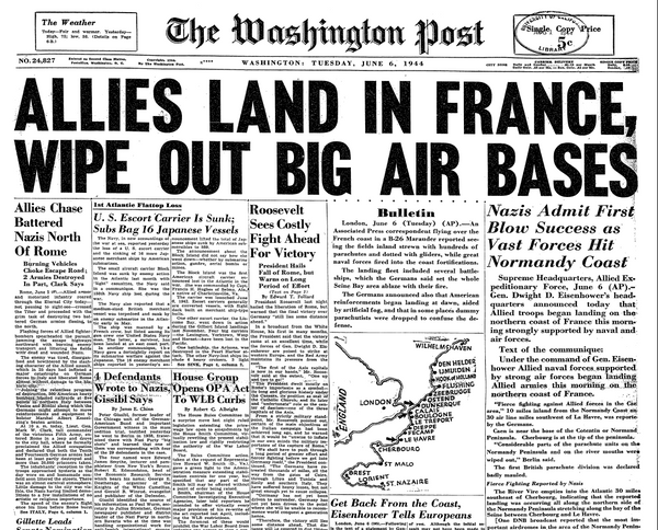 The Washington Post, June 6, 1944, D-Day Invasion Cover