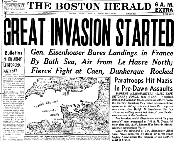 The Boston Herald, June 6, 1944, D-Day Invasion Headline