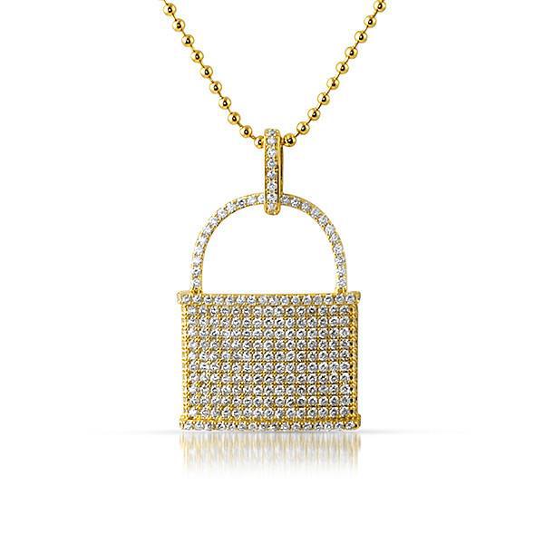 Gold Iced Out Pad Lock Pendant – JewelryFresh